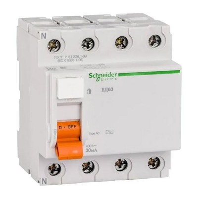 Устройство защитного отключения (УЗО) ВД63 Домовой 4П 40A 30мA Schneider Electric