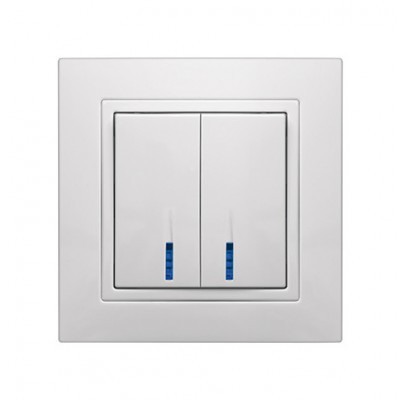 Выключатель двухклавишный с LED подсветкой белый VS10-201, серия "ЭЛЕГАНТ" ТМ "MARSHEL"