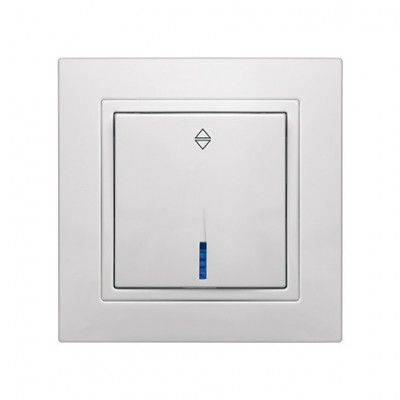 Выключатель одноклавишный с LED подсветкой проходной белый VS10-202, серия "ЭЛЕГАНТ" ТМ "MARSHEL"