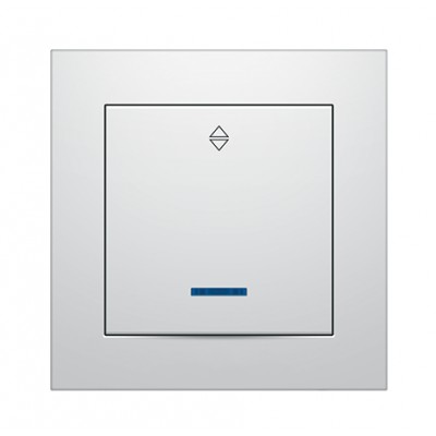 Выключатель одноклавишный с LED подсветкой проходной белый VS10-302, серия "ИДЕАЛ" ТМ "MARSHEL"