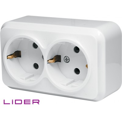 Розетка двухместная с заземлением (КЕРАМИКА) LR16-890 серия "НОВА" TM LiDER