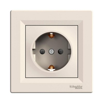 Розетка с заземлением и защитными шторками кремовая, серия Asfora, Schneider Electric (EPH2900223)