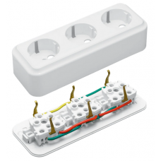 Розетка трехместная с заземлением белая RO16-251, серия "МАГЛЕВ" ТМ "MARSHEL"